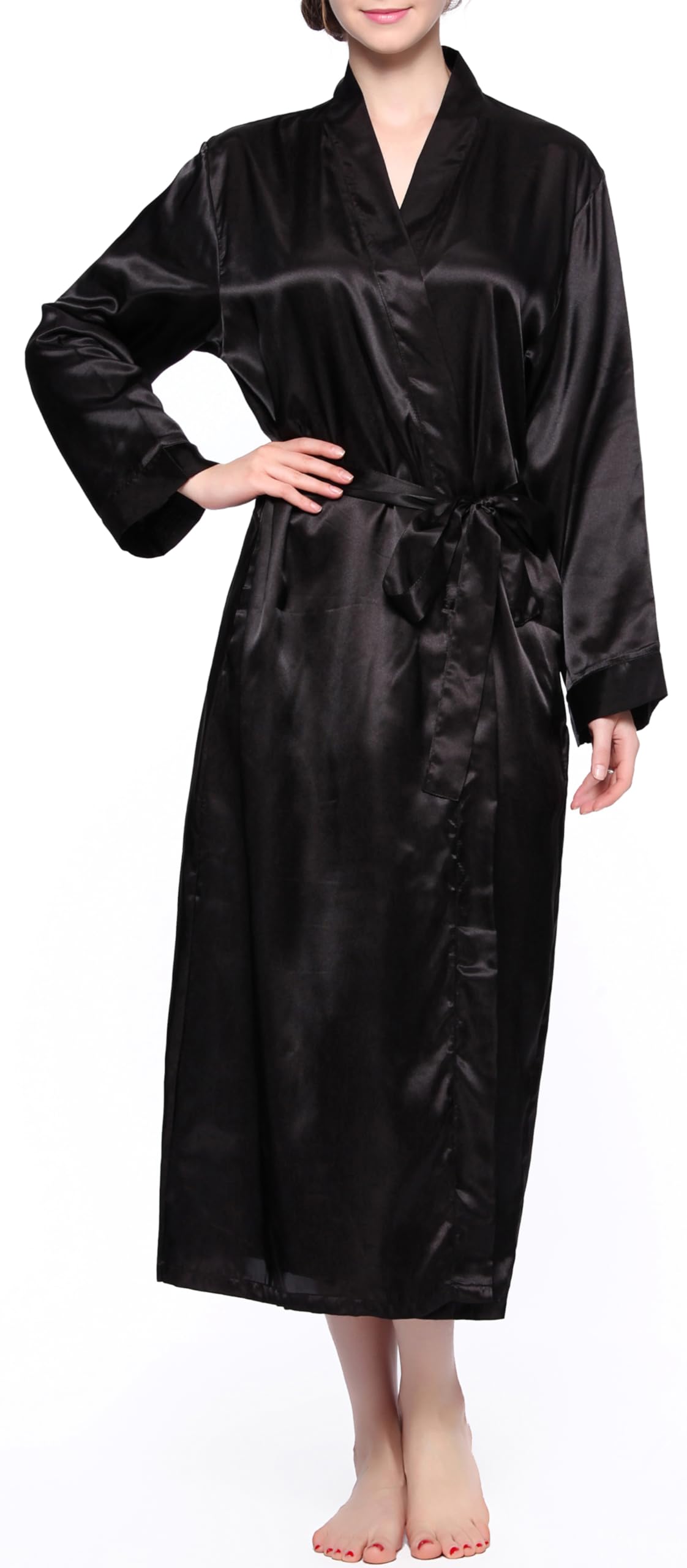 Women's Satin Kimono Robe - Long Classic Satin Lounge Bathrobe