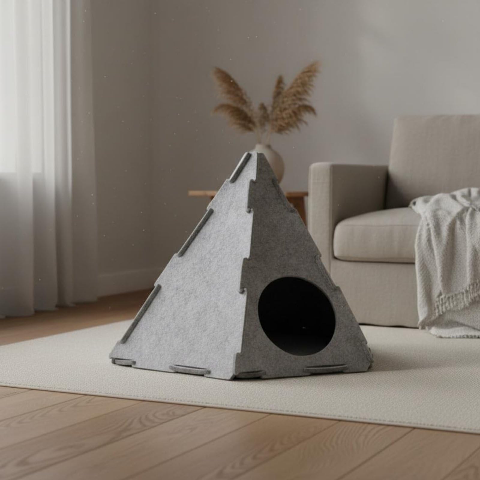 Filz Katzenhöhle Katzenbett Katzenhaus Katzenversteck Im Stilvollen Kegel mit Hexagon Kuschelige Umgebung Temperaturausgleichend Und Luftig Zerlegbar