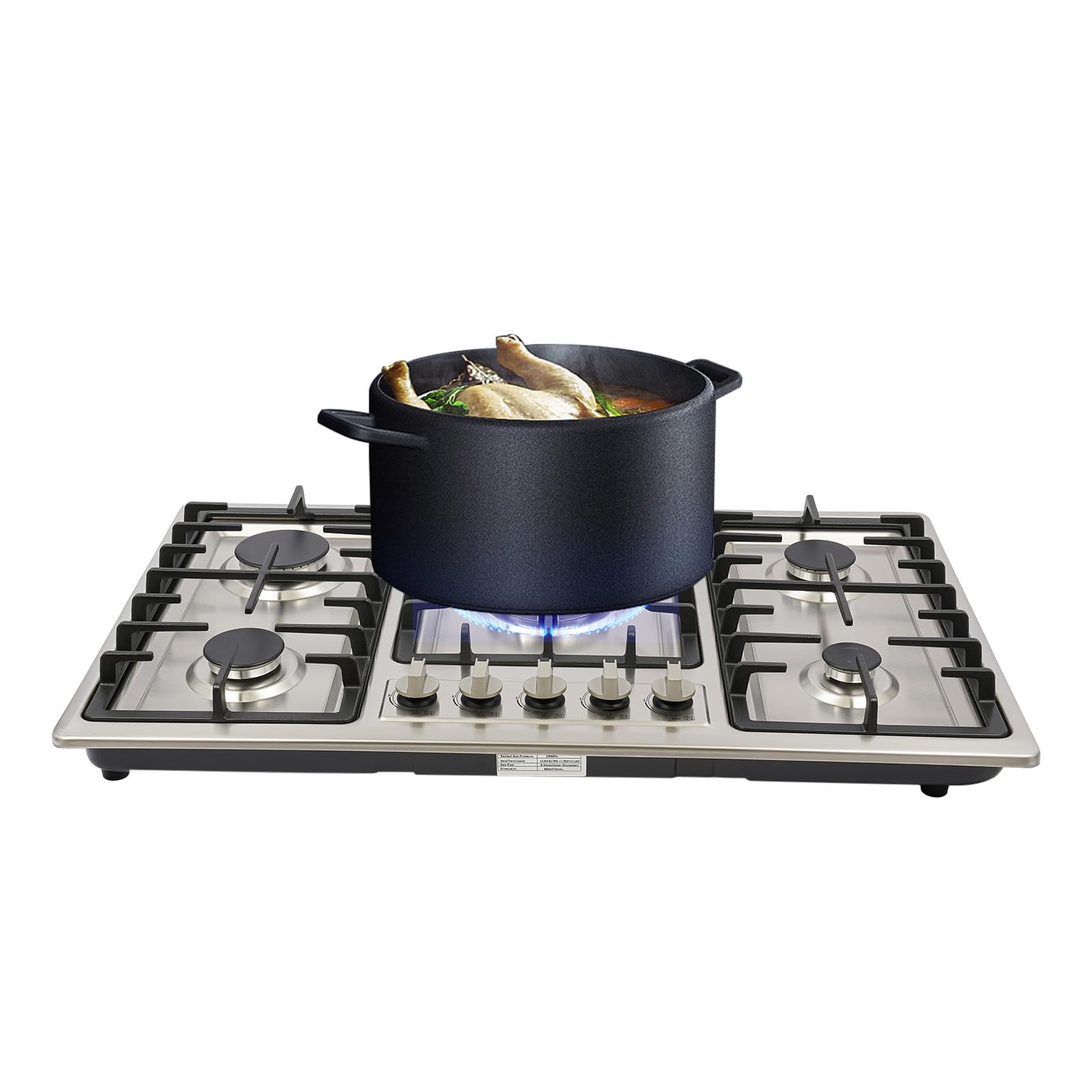 Cocina de gas con 5 focos, 86 cm, de acero inoxidable, para gas