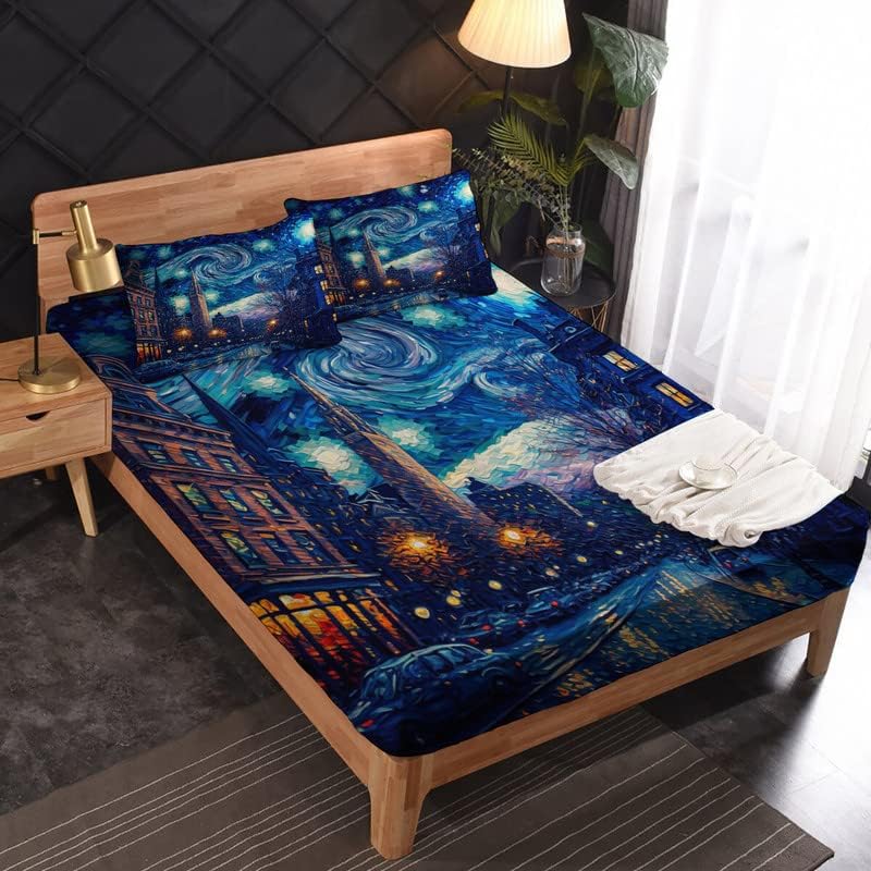 Miniatura 2 de Sábanas abstractas tamaño Queen Sábanas londinenses de 4 piezas y bolsillo profundo de 16 pulgadas, sábanas de microfibra suave de 600 hilos sin