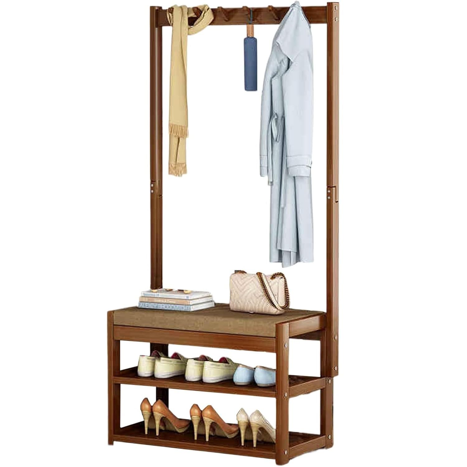Banc porte-manteau 80 cm en bois avec rangement chaussures pour entrée