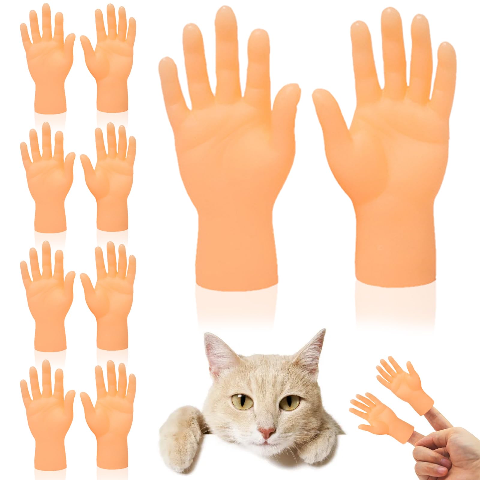 10 Pcs Finger Puppets Tiny Hands, Small Mini Little Left and Right Hands Finger, Funny Finger Hand for Cat Dog Pets Playtime, Joke Toys, Prank Game, Video Shooting Prop