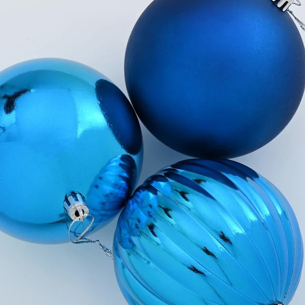 Weihnachtskugel Set XL 9 pcs Blau Kunststoff, Weihnachtsbaumschmuck mit glänzenden und matten Kugeln, Ornamenten und Anhängern für Christbaum, Advent, Winterdeko, Innen und Außen