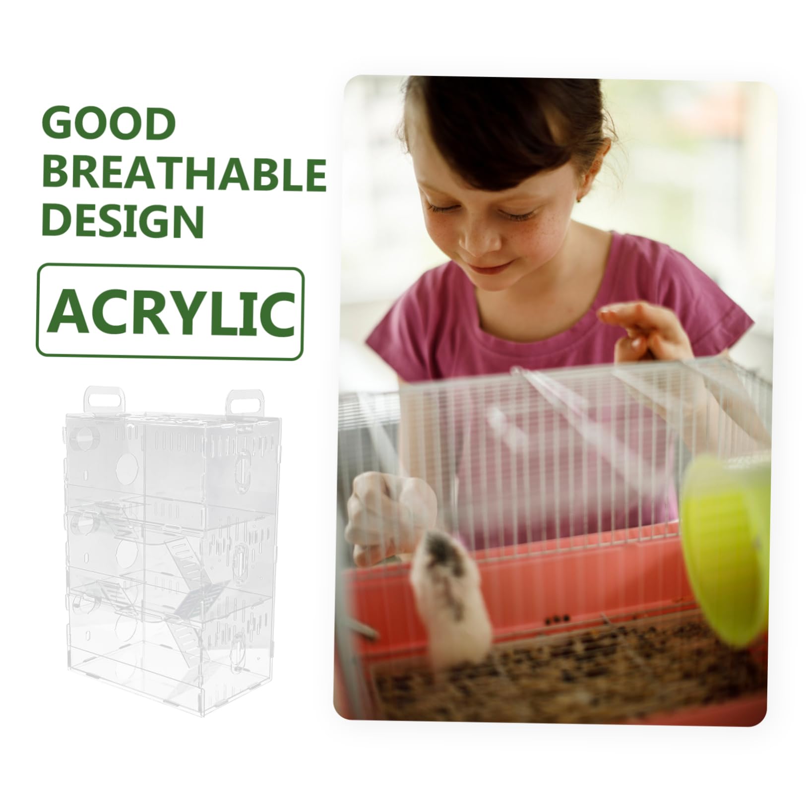 ibasenice Jaula para Hámster de Acrílico Transparente, Casa para Mascotas Pequeñas, Diseño Transpirable E Inodoro, Portátil, Adecuado para Chinchillas y Roedores