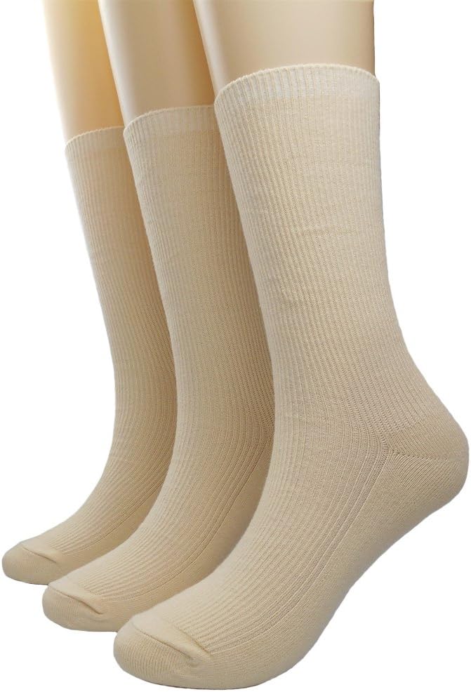 BLACOCO Women's Pure Color Simple Sock Soft Comfort Casual Cotton Crew Socks (Beige)