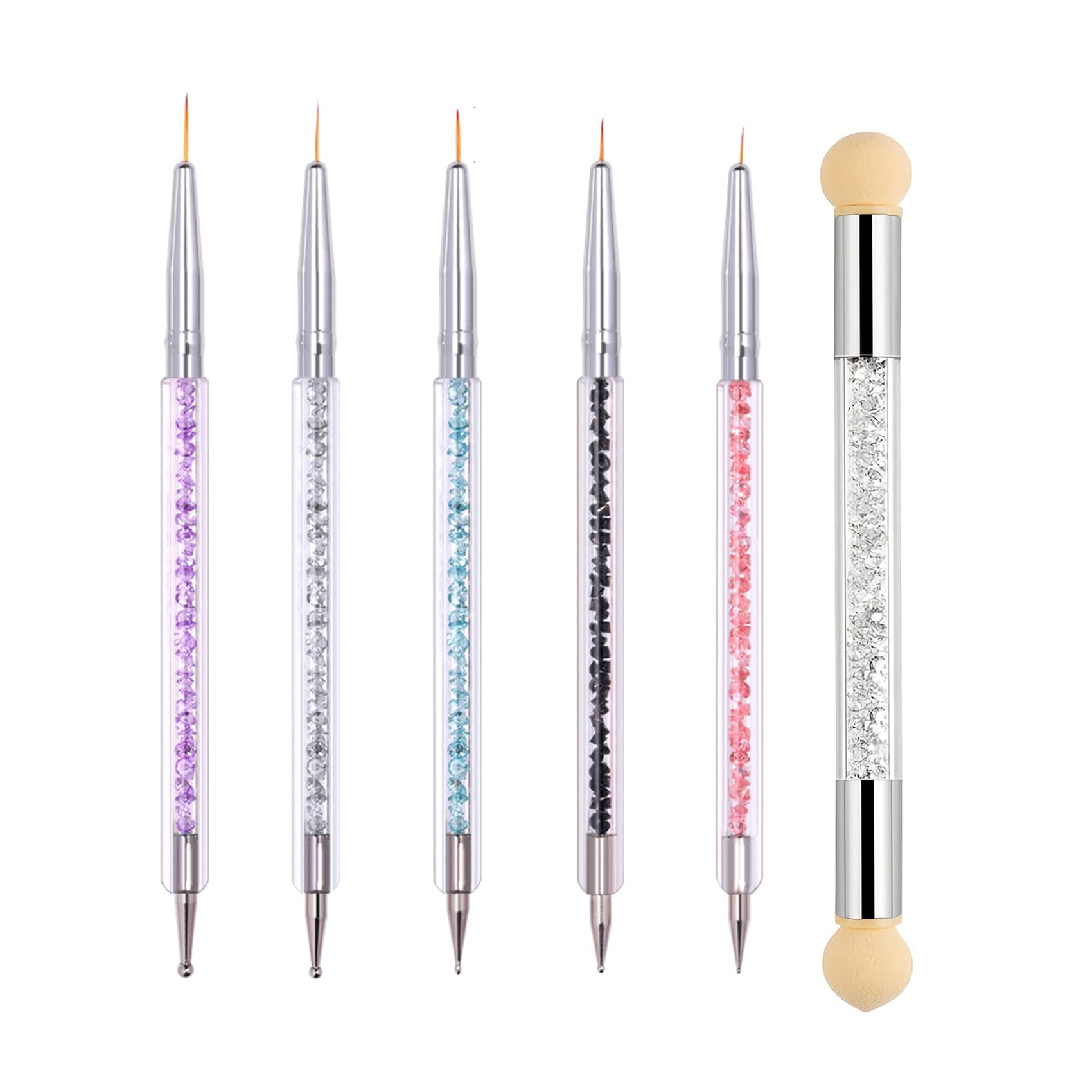 Jaimela Kit de 6 Pinceles Para Uñas, Double Head Pinceles Nail Art Nail Dotting Manicure Tools, Desenho Fino das Uñas, Manicura Semipermanentes Pinceles, Cepillo Esponja de Uñas