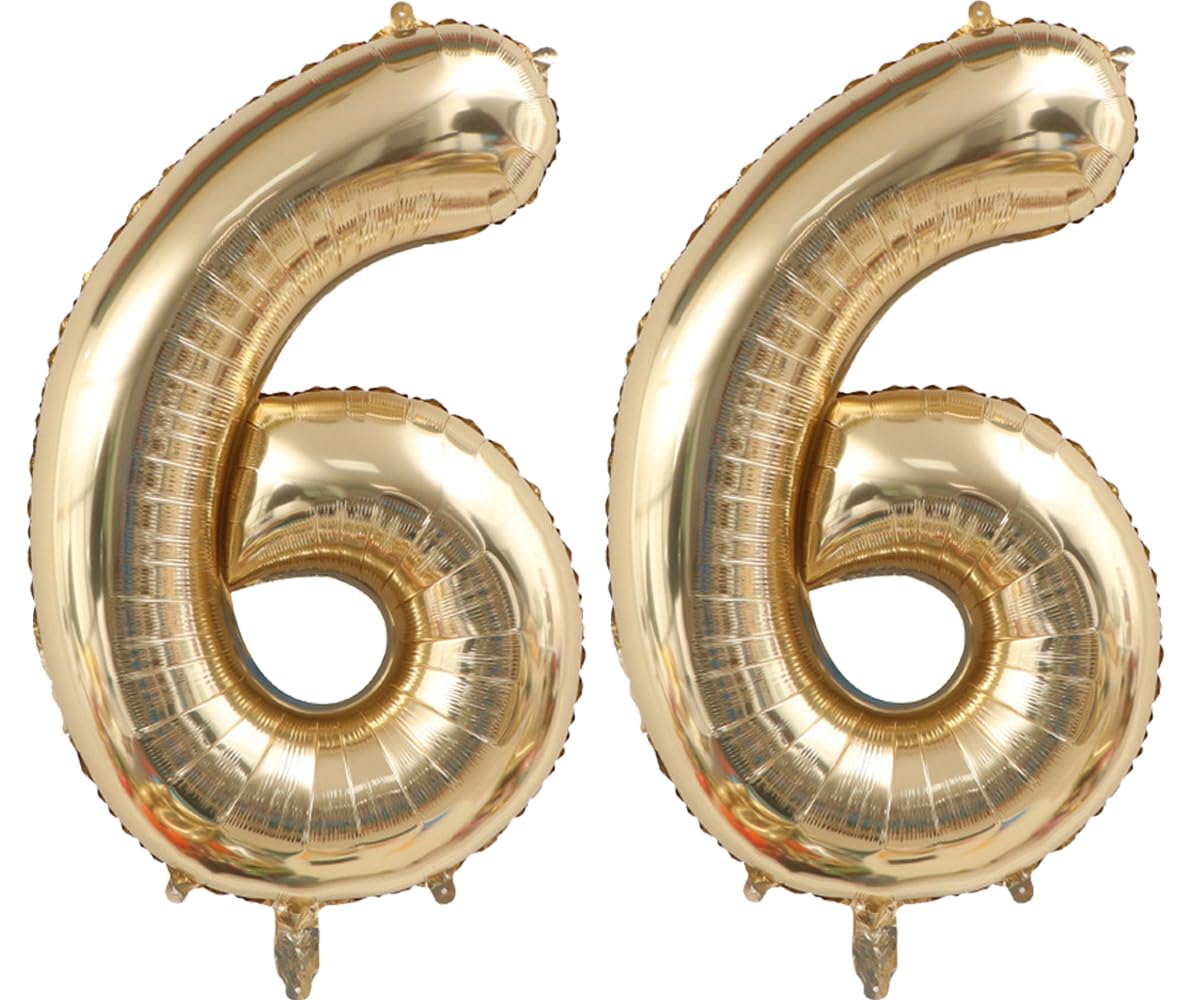 Light Gold Number 66 Foil Balloons 40 Inch Champagne Gold 66 Mylar Balloon | 66th Birthday Big Giant Jumbo Helium Balloons 66 Anniversary Banquet Events Party Decorations Supplies