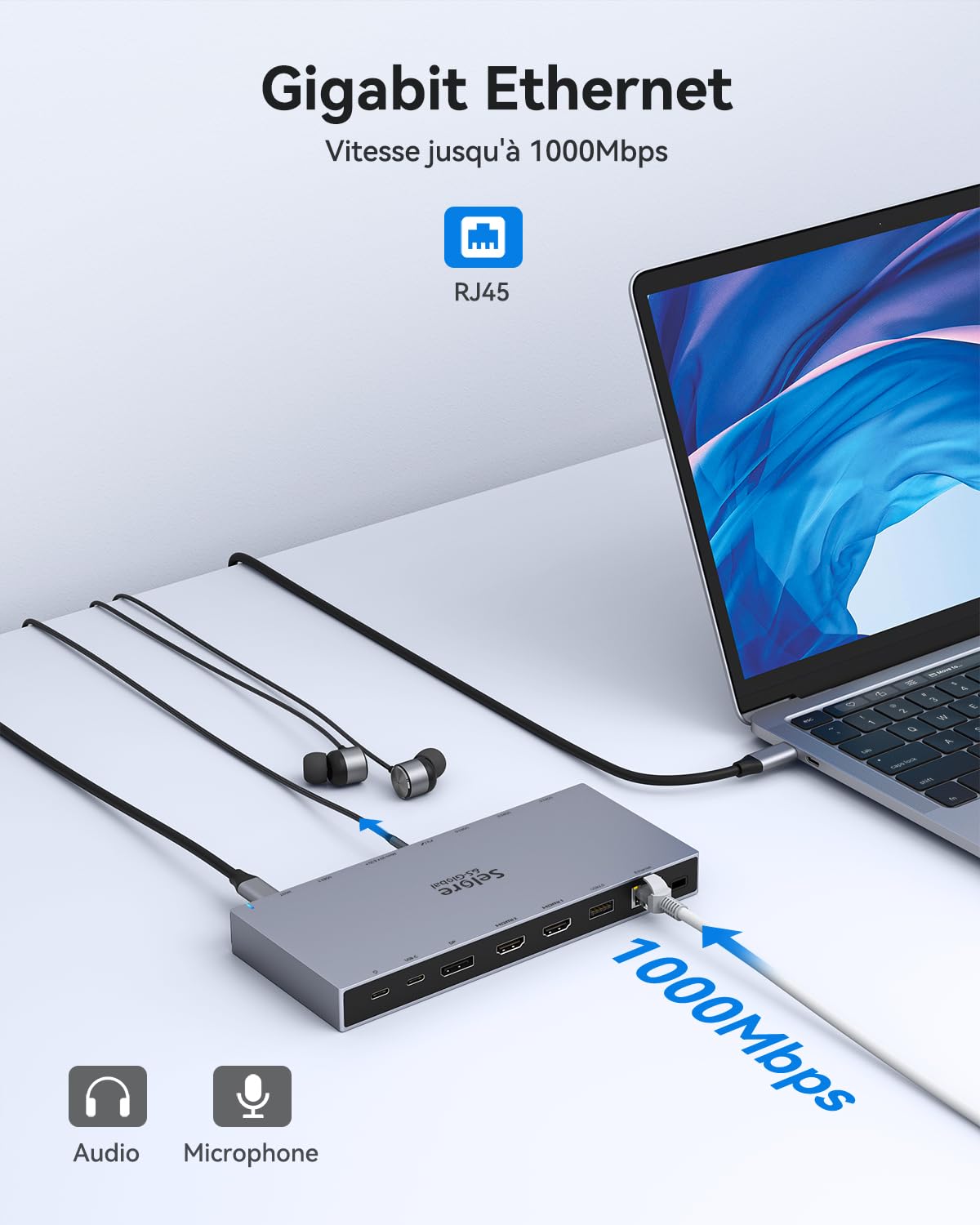 Docking station USB C con alimentazione 65W Dock USB C per computer portatile triplo schermo HUB USB C con doppio HDMI 4K, DP, PD 100W Ethernet, USB C/A 3.1 10Gbps, SD/TF, Audio/Micro