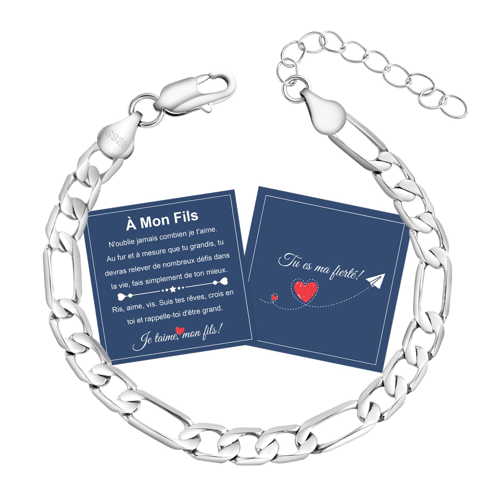 FANCIBAND Bracelet Gourmette Homme en Argent 925 Ajustable Cadeau pour Garçon Anniversaire, Noël, Rentrée et Fin d'Études