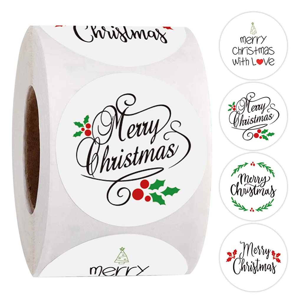 Maxtonser 500pcs Merry Christmas Stickers 4 Design Round Holiday Label Sticker for Baking Package Envelope Stationery Decoration