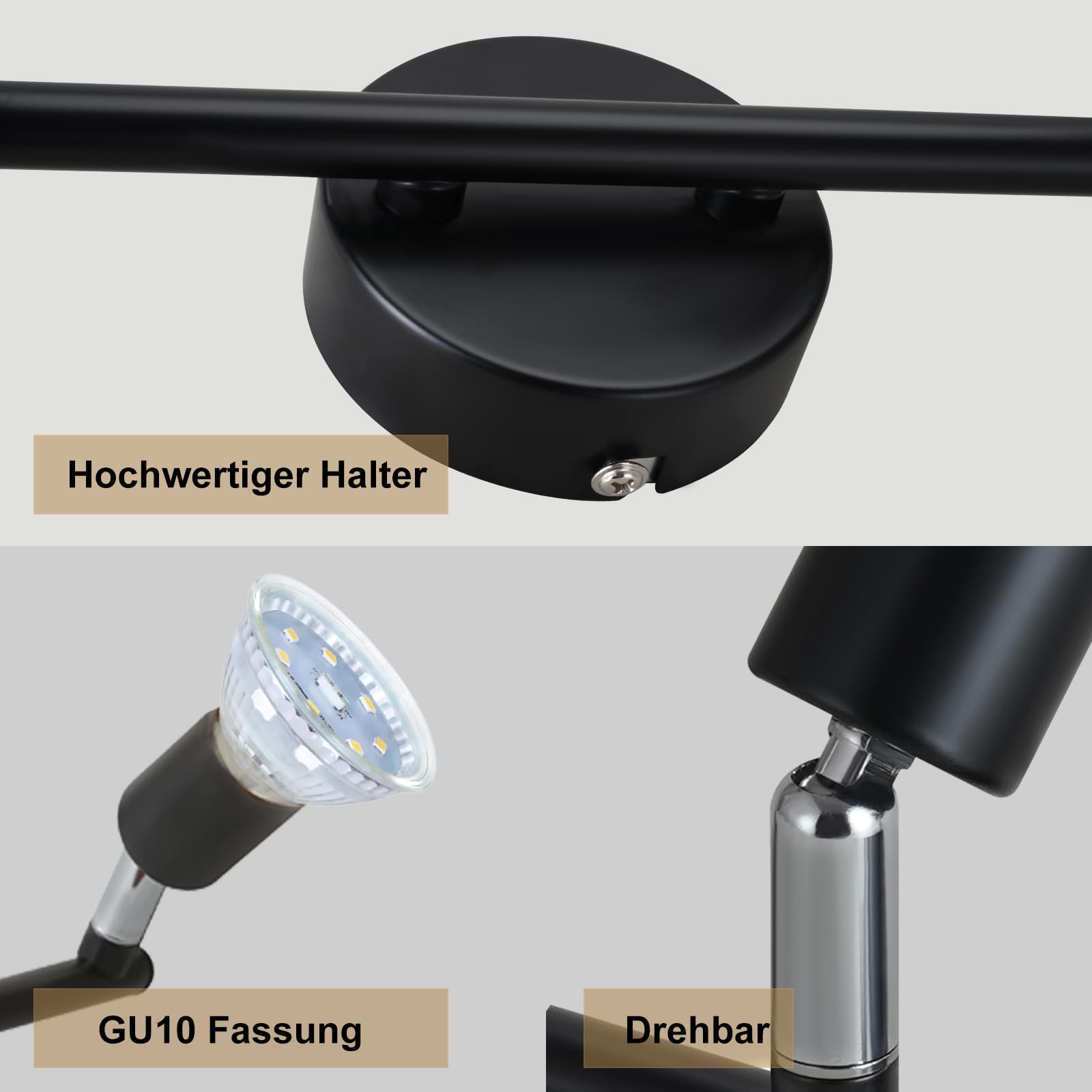 LED Plafoniera 6 Faretti Lampada Spotlight Soffitto GU10 | Girevole 330° Lampadario Industriale Parete Nero Soggiorno Cucina Salotto, Lampadina Non Inclusa