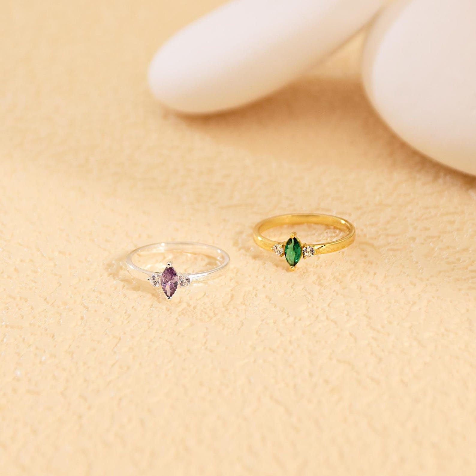 Personalizzato marquise pietra portafortuna anelli, multiplo speciale Natale per lei