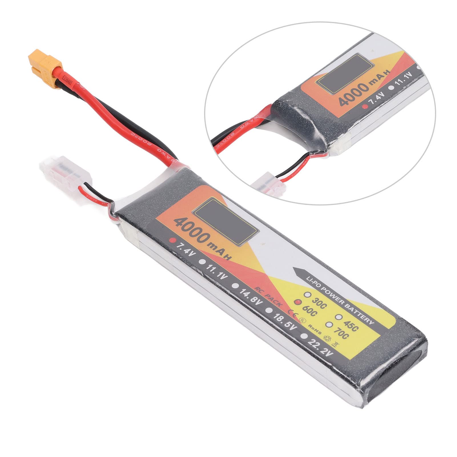 RC-Lipo-Akku, 7,4 V, 4000 mAh, 60 °C Entladerate, 2S, XT60-Stecker, Hochleistungs-Stromversorgung für ferngesteuerte Fahrzeuge, Autos, LKWs