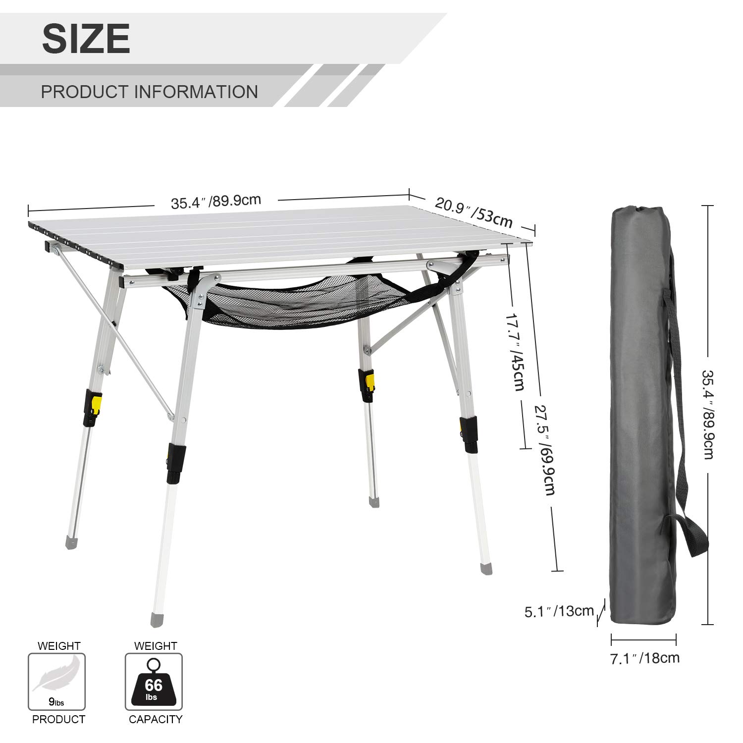Portal Outdoor Folding Portable Picnic Camping Table with Adjustable Height Aluminum Roll Up