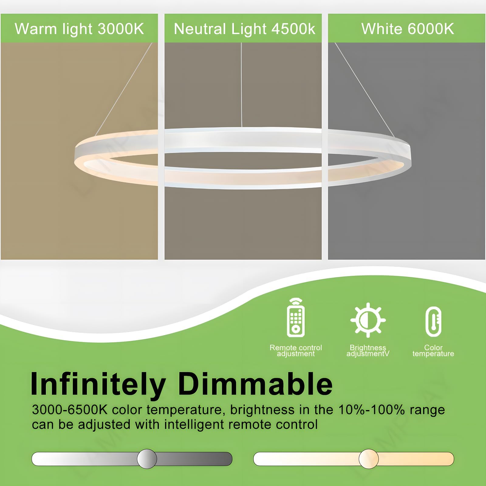 Lampada A Sospensione Moderna A LED Rotonda, 1 Lampadario Ad Anello Bianco, Dimmerabile Con Telecomando 3000K-6000K Lampada Da Soffitto, Altezza Regolabile, Soggiorno Camera Da Letto(Ø60cm)