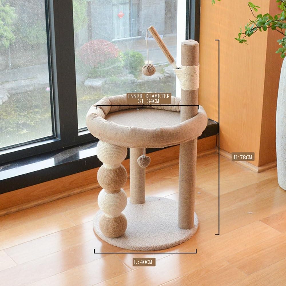 Kratzbaum - Katzenbaum mit Katzenbett, Sisalball – geformter Kratzbaum und hängendes Spielzeug Katzenhaus
