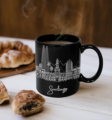 Miniatura 3 de Regalos y recuerdos de Santiago Chile, tazas de café, regalos de graduación de Santiago para él, vasos únicos, taza de cerámica negra de 11 onzas,
