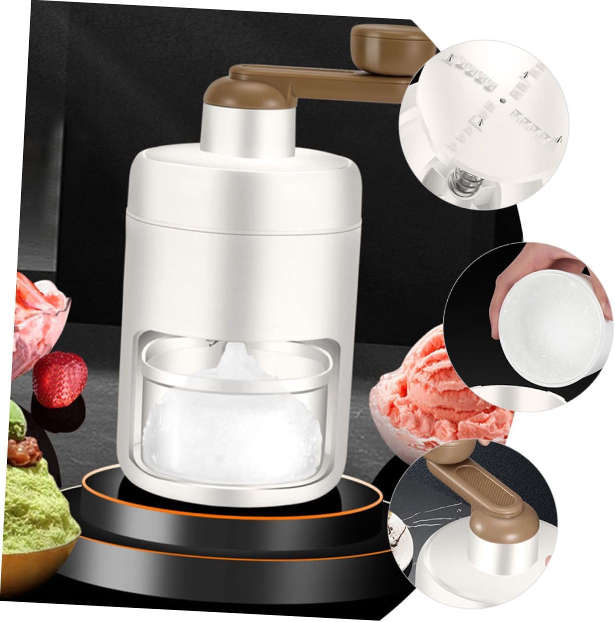 KICHOUSE Portable Manual Ice Shaver Machine for Kitchen Easy Hand Crank for Home Use Cones and Desserts and Labor-saving Design