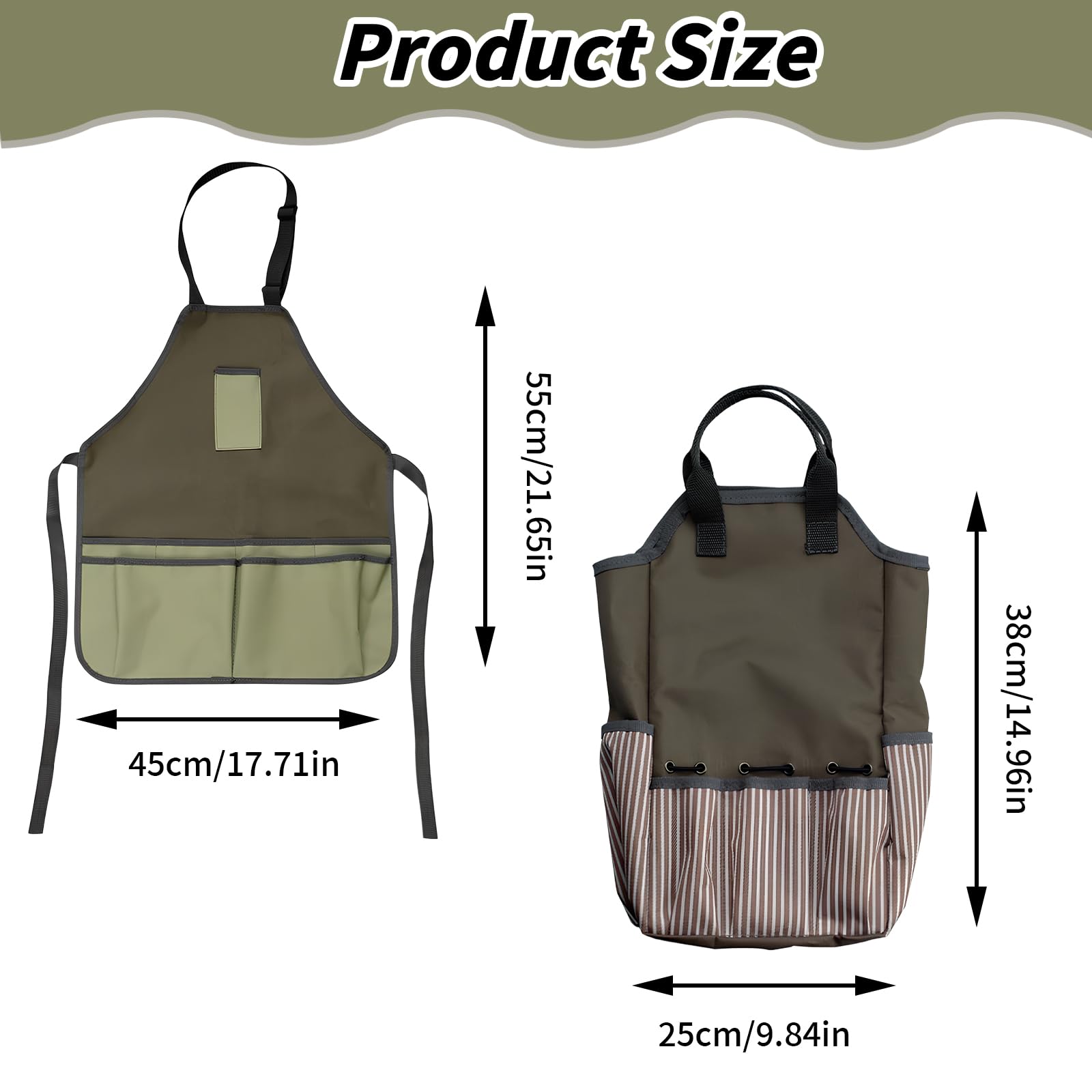 Tablier de Jardinier, 55x45cm, Sac à Outils de Jardinage, 38x25x9cm, avec 8 Poches, Portable Sac Fourre-Tout de Jardin(Aucun Outil)