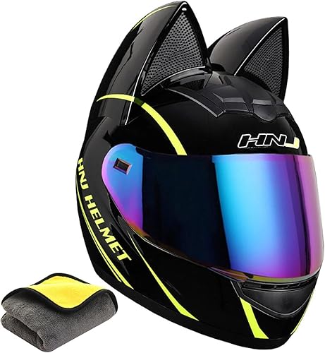 Casco de motocicleta rosa con orejas de gato para niñas y mujeres, con certificación DOTECE, casco de moto abatible, lindo casco de motocross de
