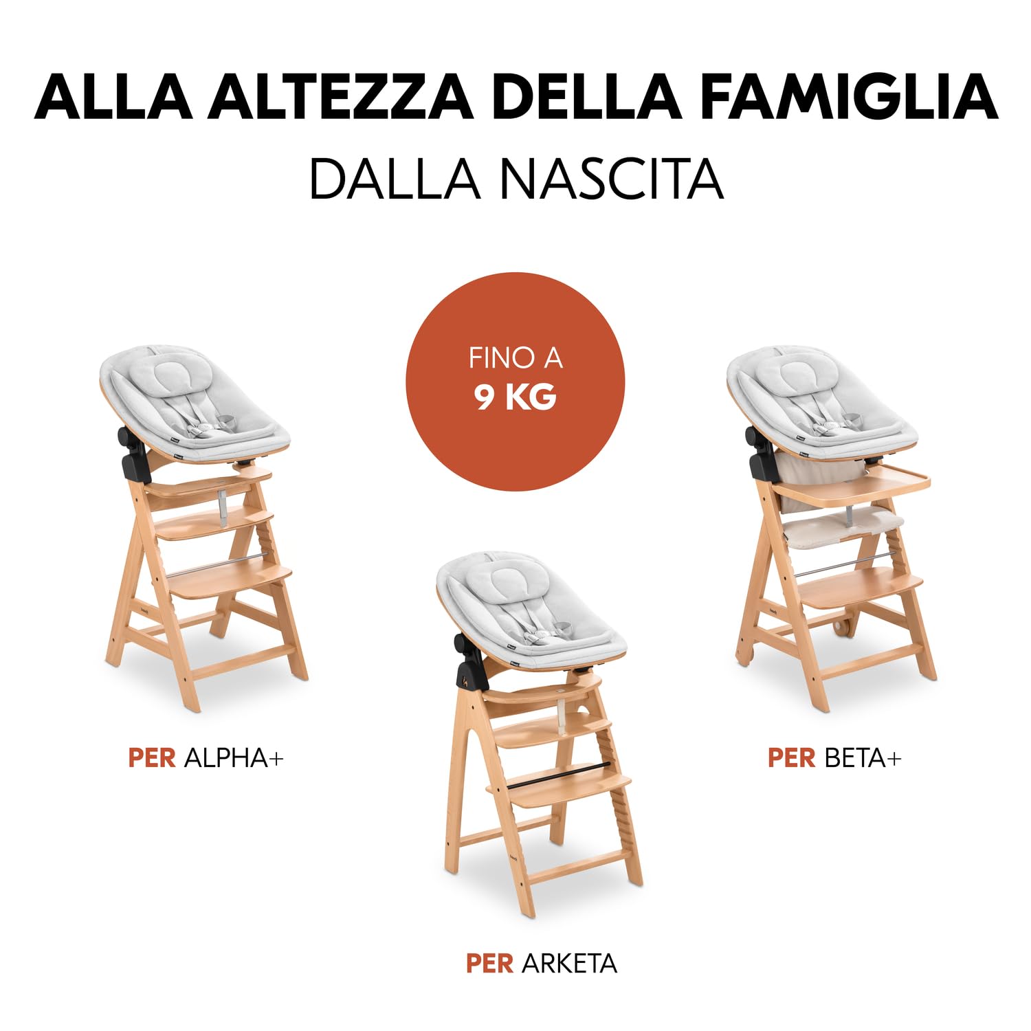 hauck Highchair Bouncer Eco, Light Grey - Sdraietta Neonato con Funzione Pappa e Struttura a Dondolo in Legno, Ergonomica, Reclinabile - Adattatore per Seggiolone Pappa Alpha+ e Beta+ Incluso