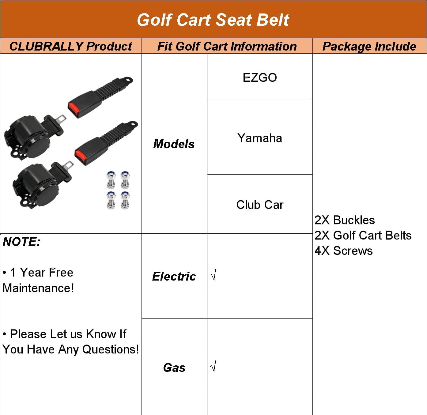 Universal Golf Cart Seatbelts Kit,Retractable Safety Belts for EZGO Club Car Yamaha, Multiple Lengths (40"/78") and Pack Sizes (2/4 Pack)