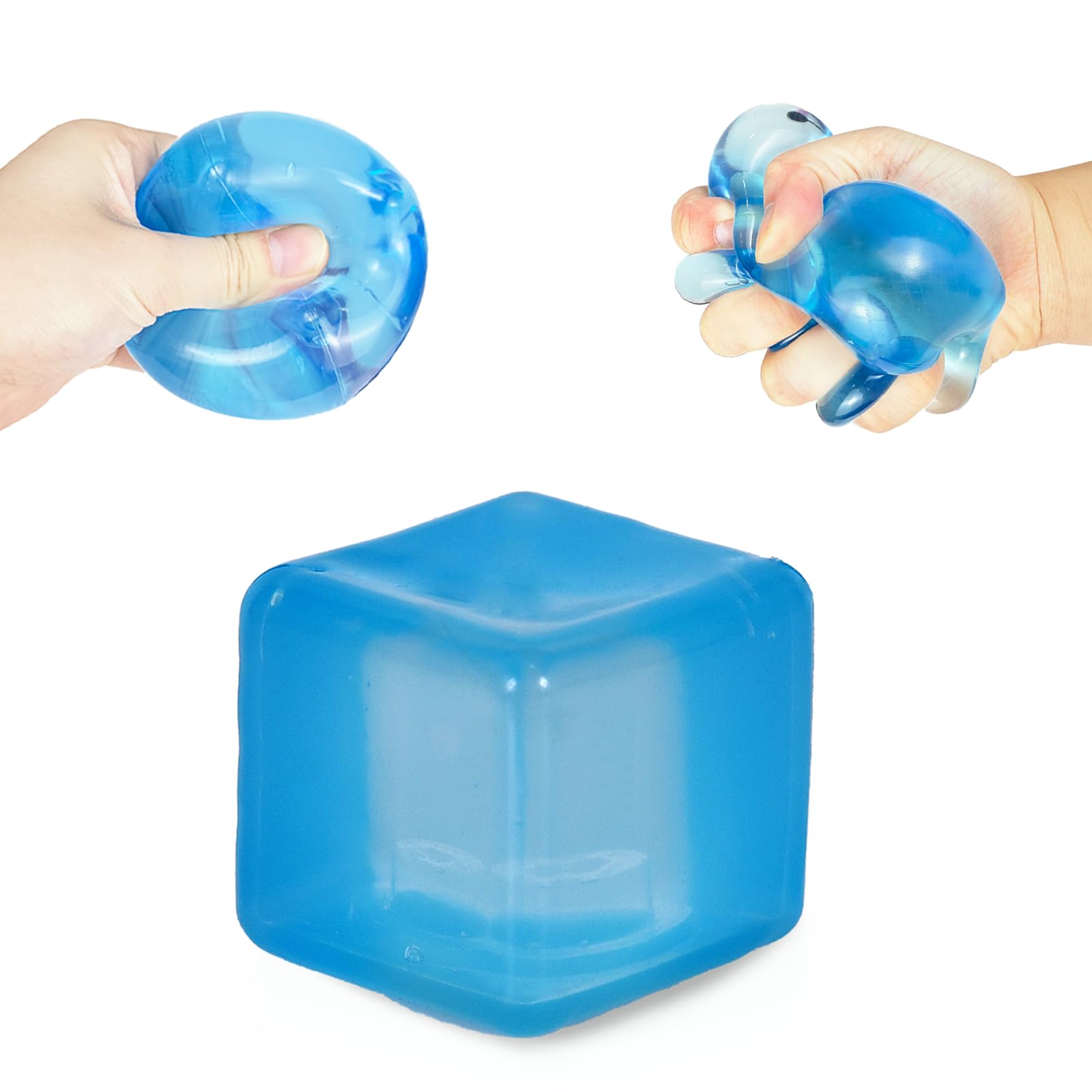 Jiezipaeasy Ice Cube Stress Ball 5cm（1.98"）, Squishy Fidget Toy for Adults & Kids, Soft Sensory Squeeze Toy for Stress & Anxiety Relief, Blue Stretchy Desk Toy, Durable Non-Sticky Design (Blue)