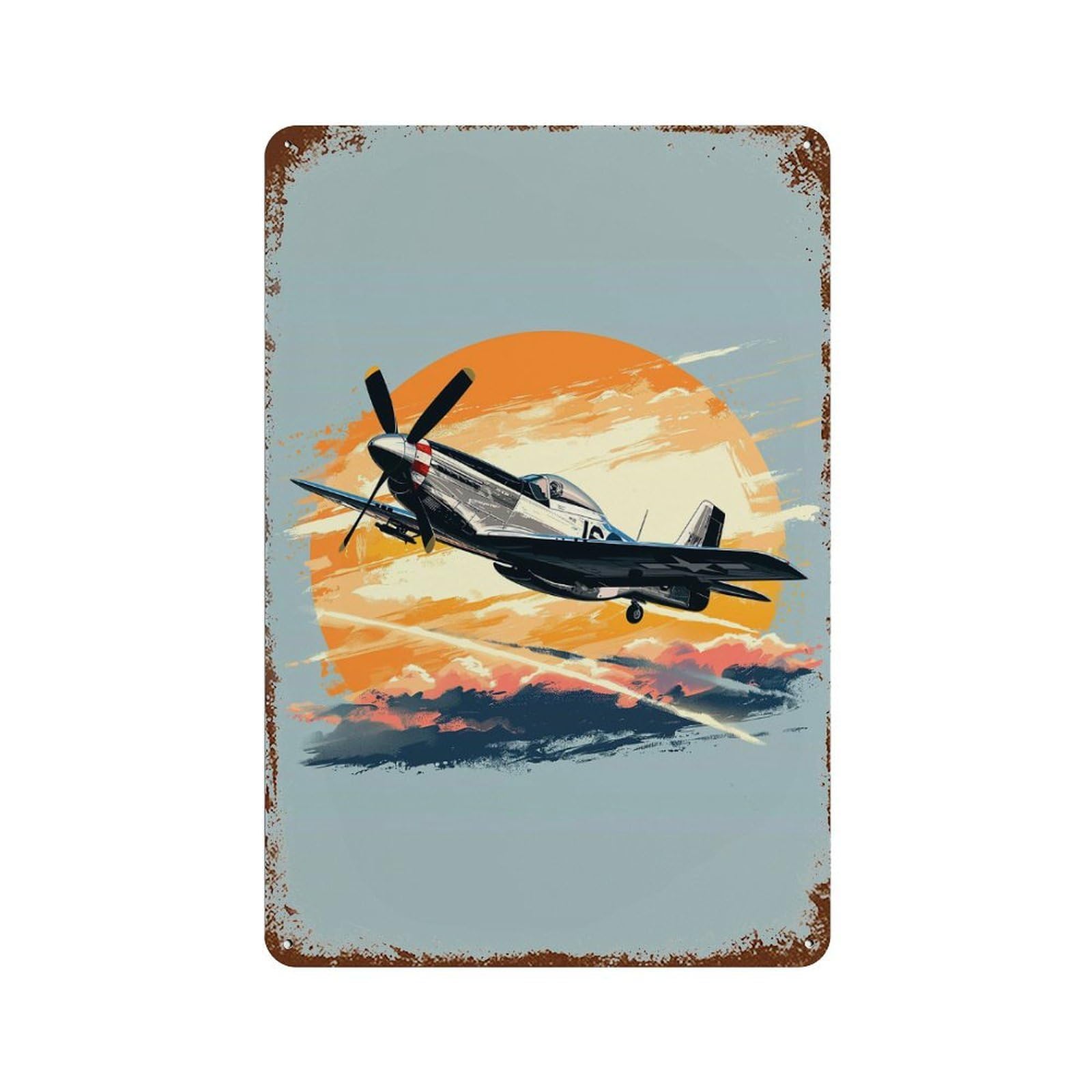 Rusty Metal Tin Sign with P51 Plane Design 11.8"x7.9", for Shed, Workshop And Garage Wall Decor, Classic Wall Plaque