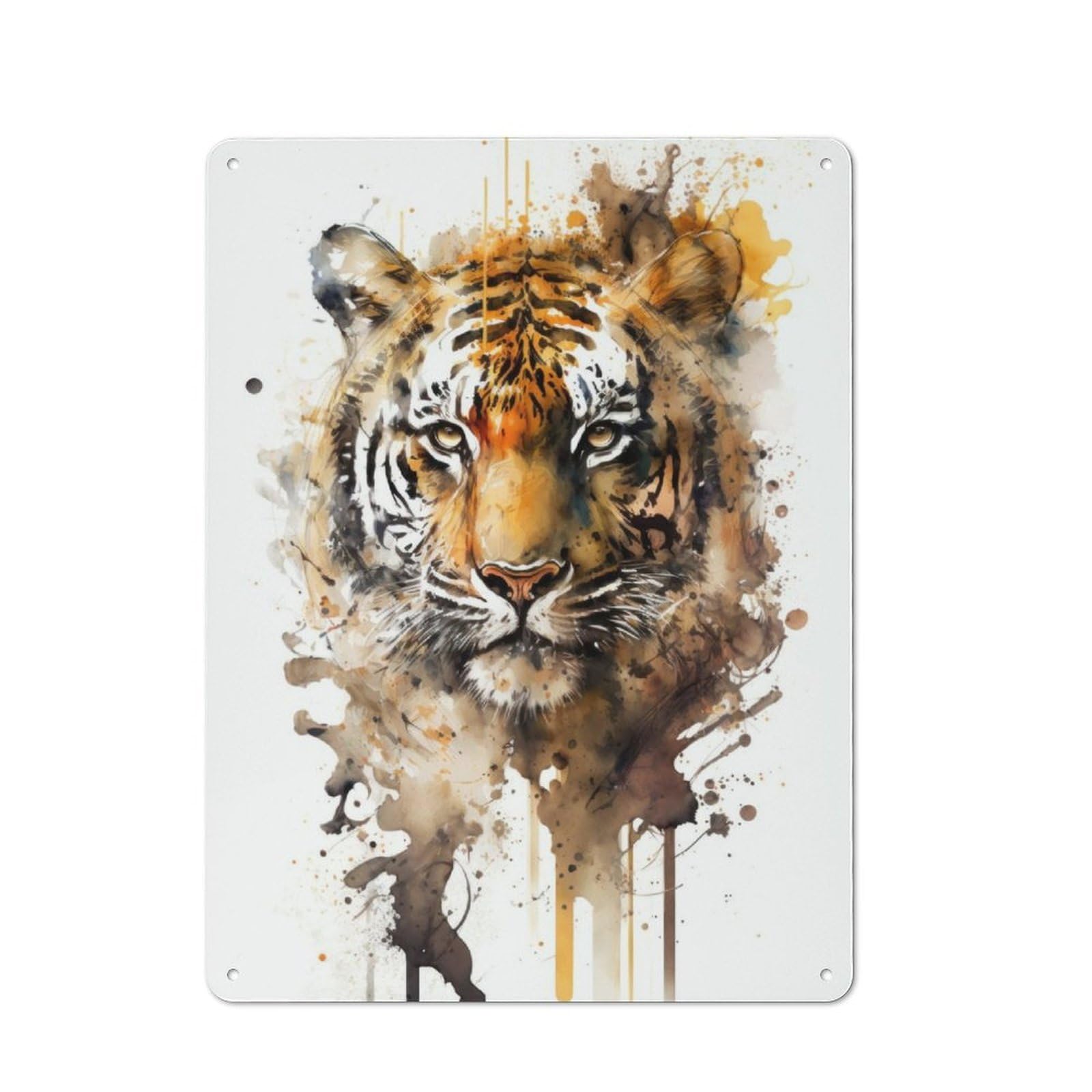 Tiger in Watercolor Rustic Tin Sign 40x30cm for Pub Or Café, for Collectors Building A Themed Wall Display