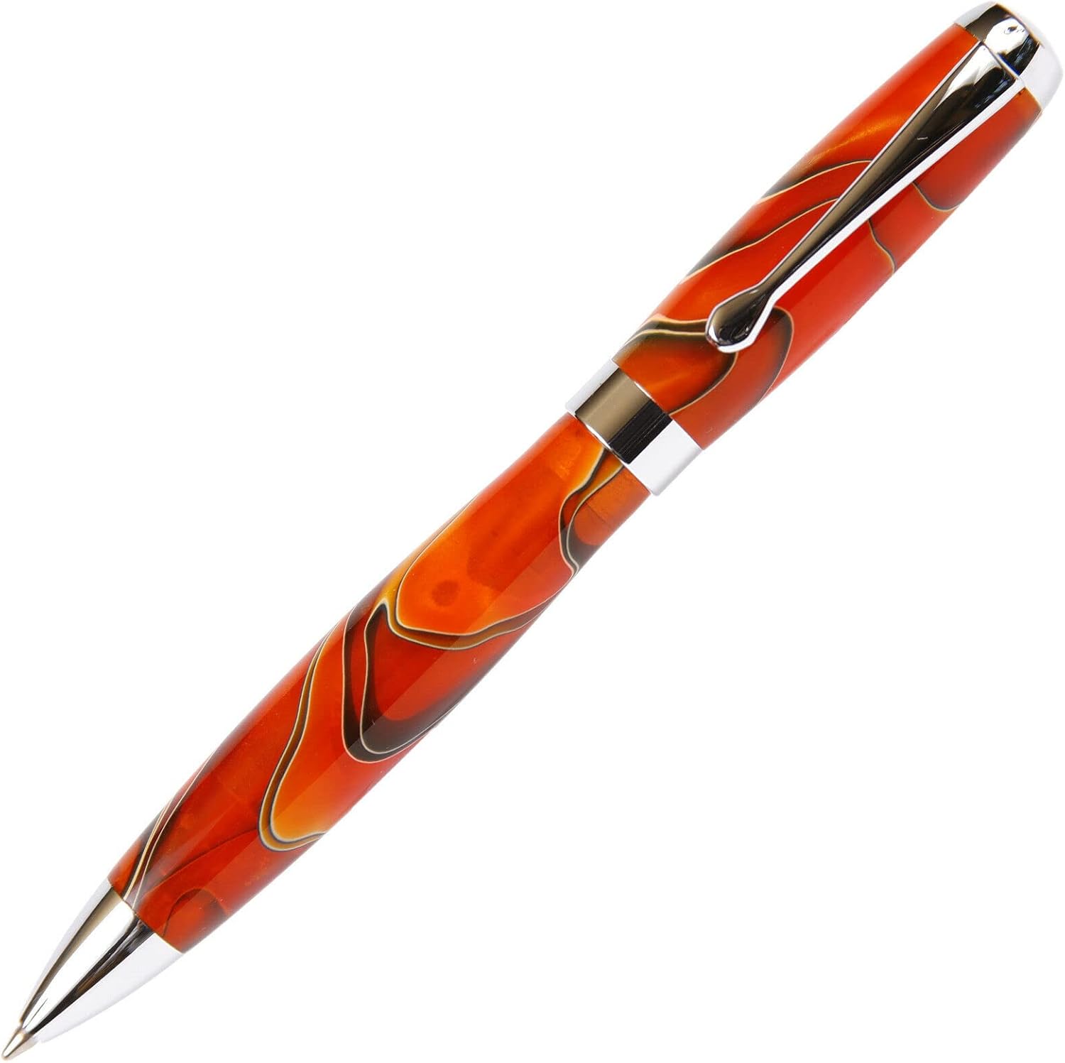 Lanier Tuscany Ballpoint Pen – Orange & Black Marbleized Gloss Body with Chrome Accents, Twist Action, and Smooth Medium 0.7mm Parker Style Refill