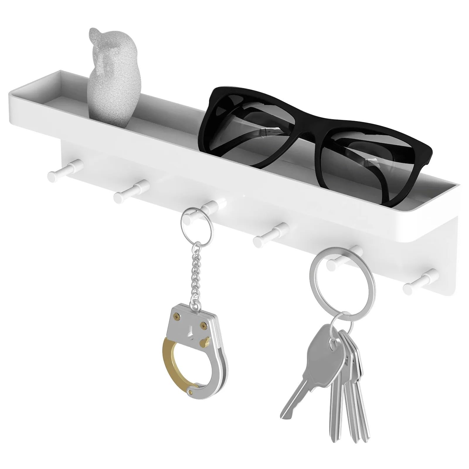 Zyyanshop White Wall Coat Rack 6 Hooks Coat Rack Wall Shelf Modern Clothes Storage Hook Towel Hanger Key Chain Glove Box For Bathroom Entryway