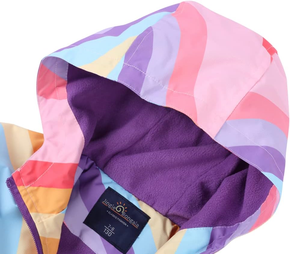 Jingle Bongala Kids Waterproof Rain Jackets Lightweight Raincoats Fleece & Knitted Lining Hooded Windbreaker for Boys Girls - Image 2