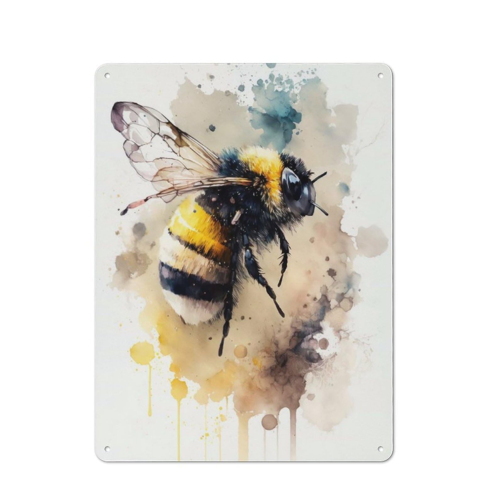 Junmoney Buzzing Bee Watercolor Tin Wall Plaque 40X30cm With For Garage Wall, For Collectors Of Retro Metal Wall Decor