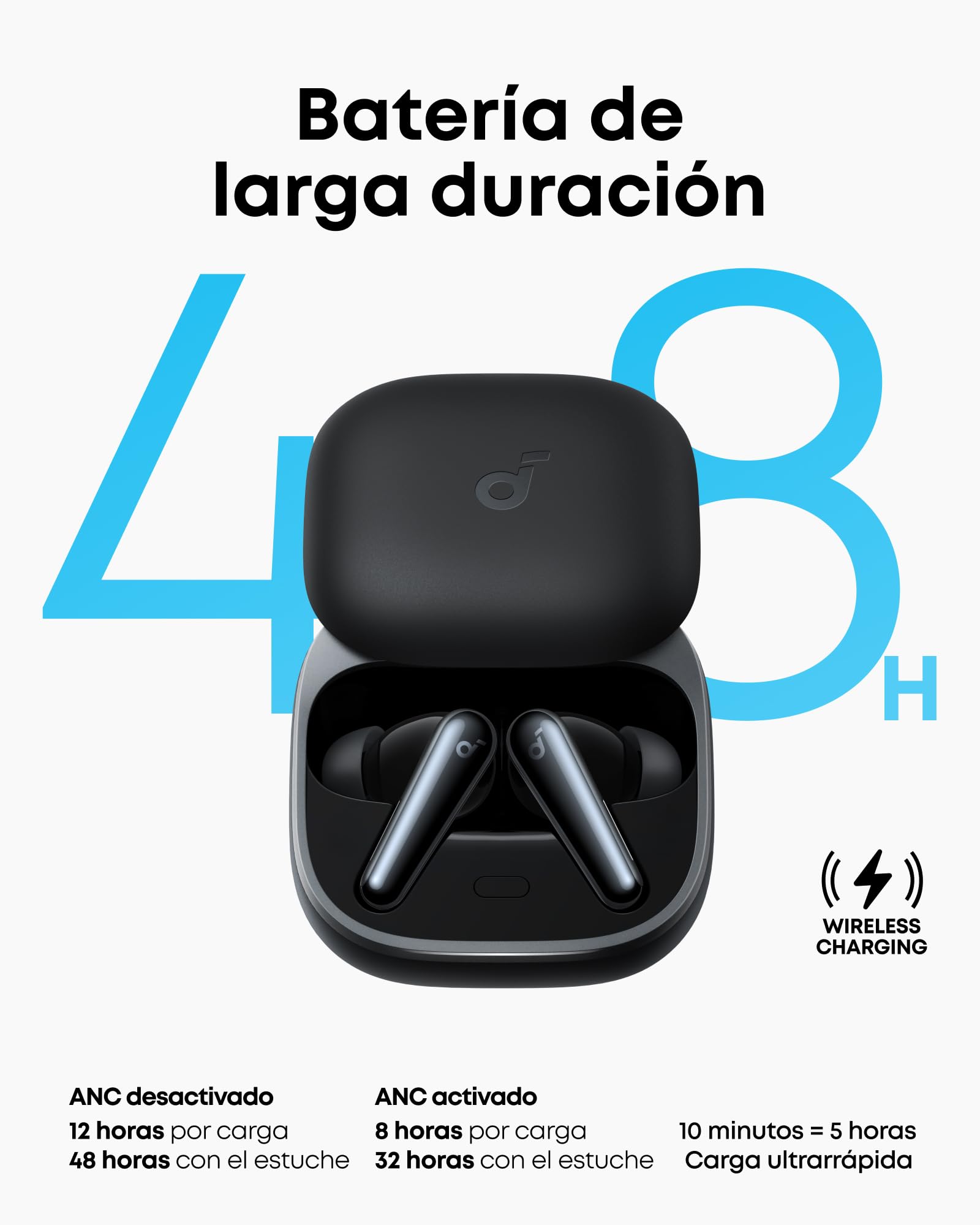 soundcore Liberty 5 by Anker Auriculares Inalámbricos Bluetooth con Cancelación de Ruido, Reducción de Voz 2X más Potente, ANC en Tiempo Real, Carga Rápida, Audio Dolby, Llamadas Claras con IA y 6Mics