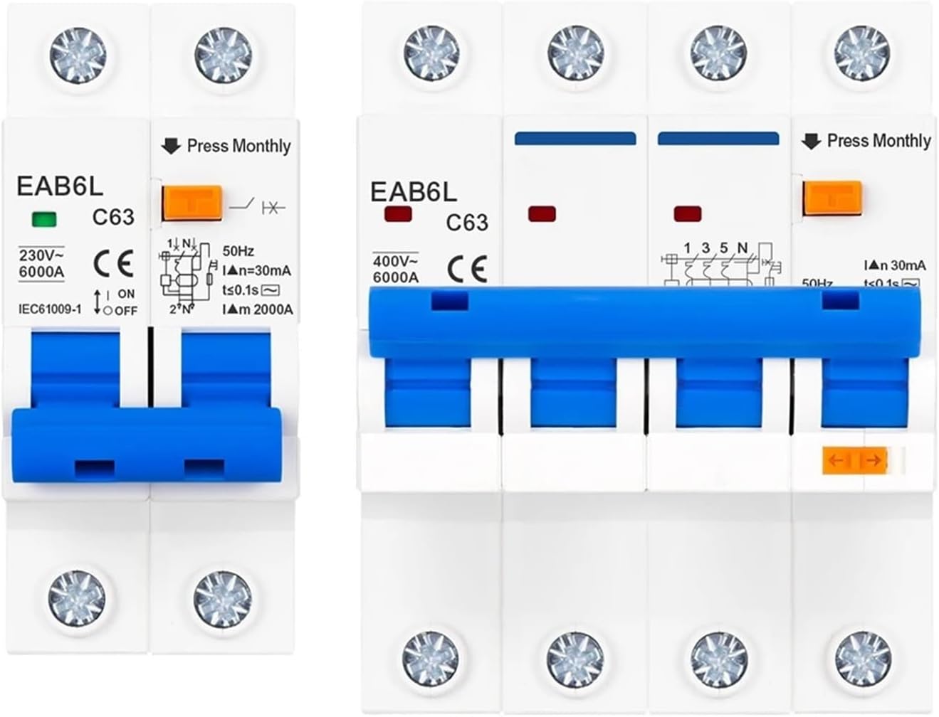 AC 230V MCB Leakage Protector RCBO Overload Short Circuit Protection 2P 4P 30mA Residual Current Breaker Switch RCCB RCD(2P,10A)