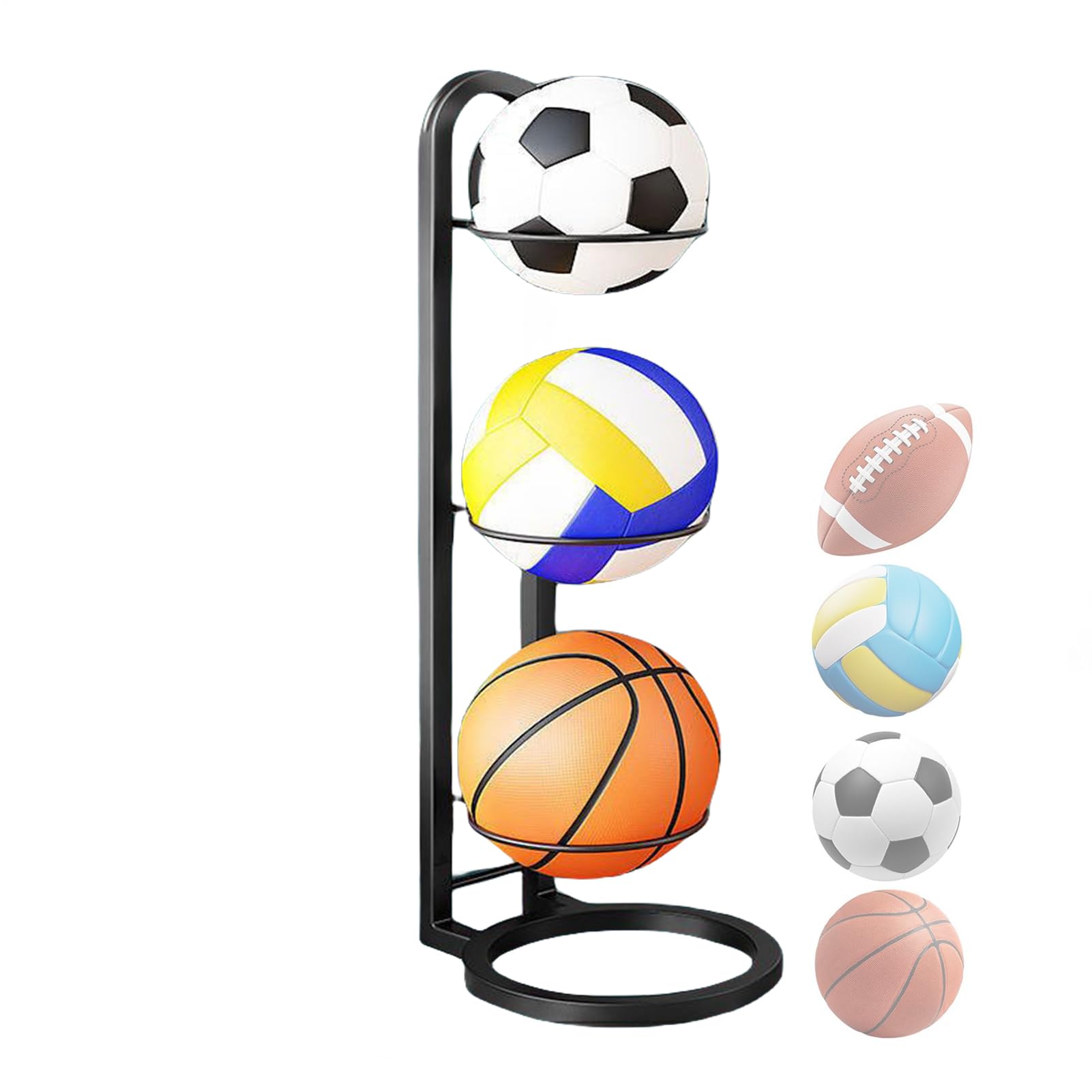 Estante de Bolas de 3 Niveles - Soporte Balon Futbol, Almacenamiento Vertical De Pelotas Portátil para Baloncesto, Fútbol y Voleibol