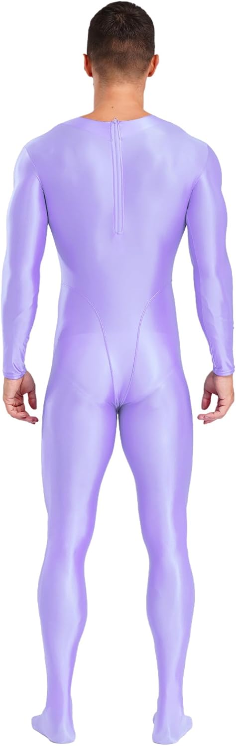 Men Plain Color Sheer Bodysuit Full Body Round Neck Long Sleeve Breathable Jumpsuit Clubwear