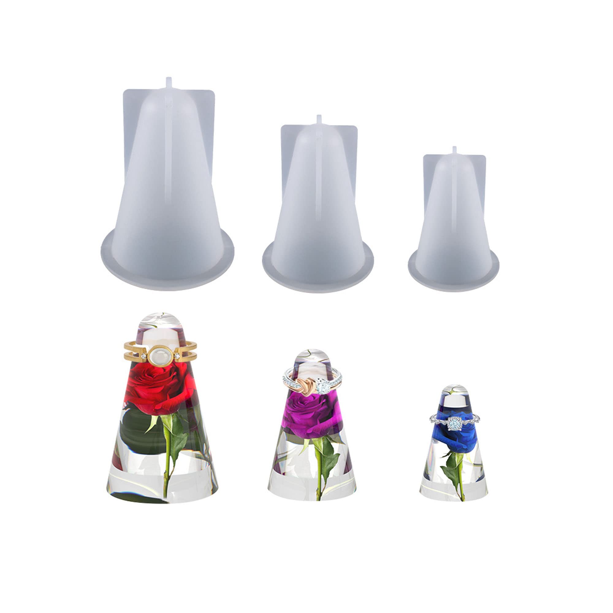 Cayway 3 PCS Cone Resin Casting Moulds, Silicone Resin Mould for Making Ring Stand Holder Candles, Home Table Decoration