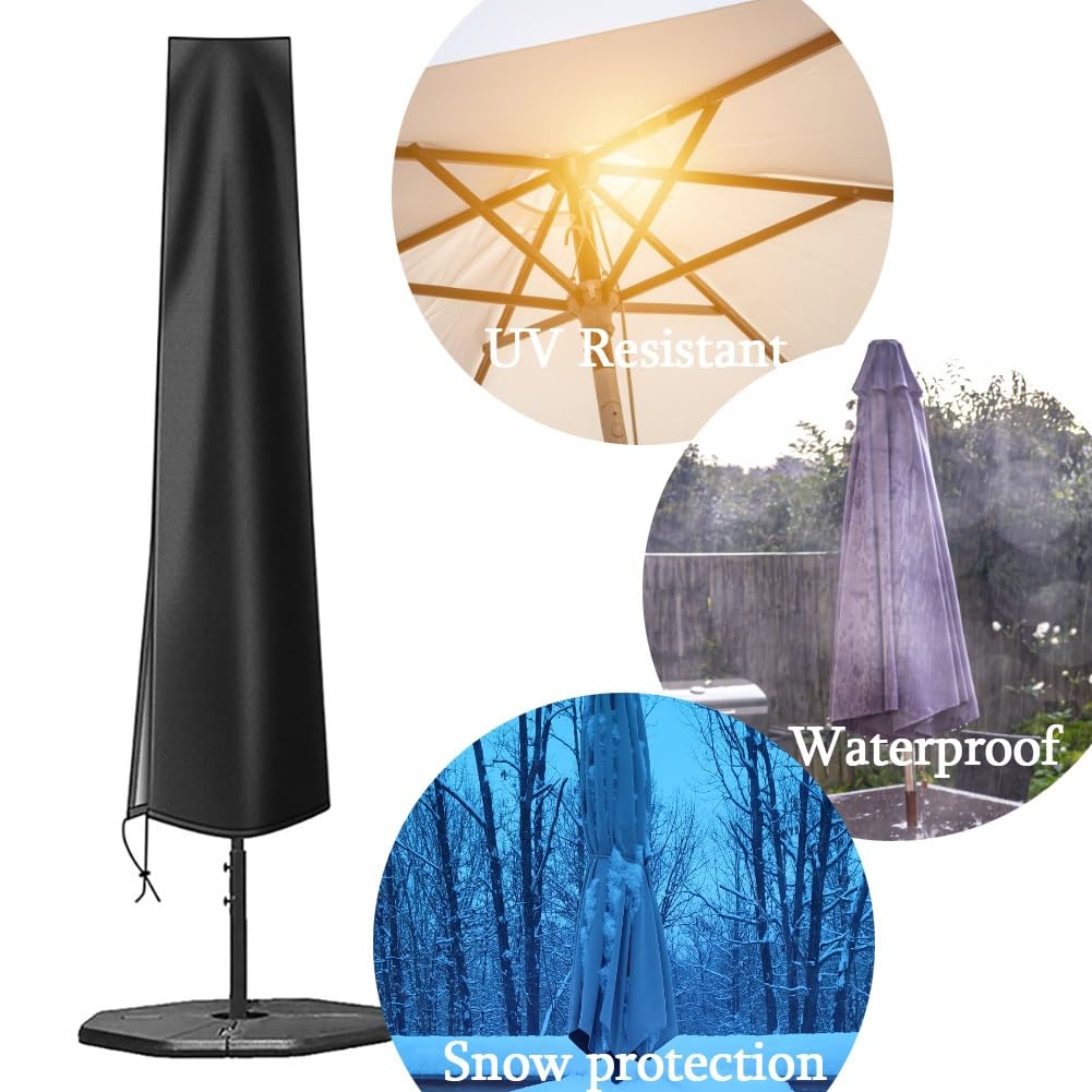 Copertura per ombrellone a sbalzo da 9 a 3,7 m, resistente alle intemperie, con asta telescopica e cerniera, colore nero
