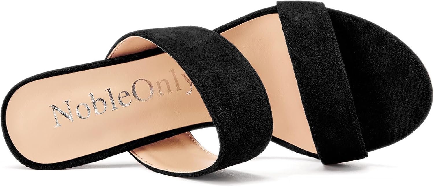 NobleOnly Womens Round Open Toe Heeled Sandals Two Strap Stiletto High Heel Sandals Backless Dress Slip-on Mules Sandals 3.9 Inches Heels - Image 6