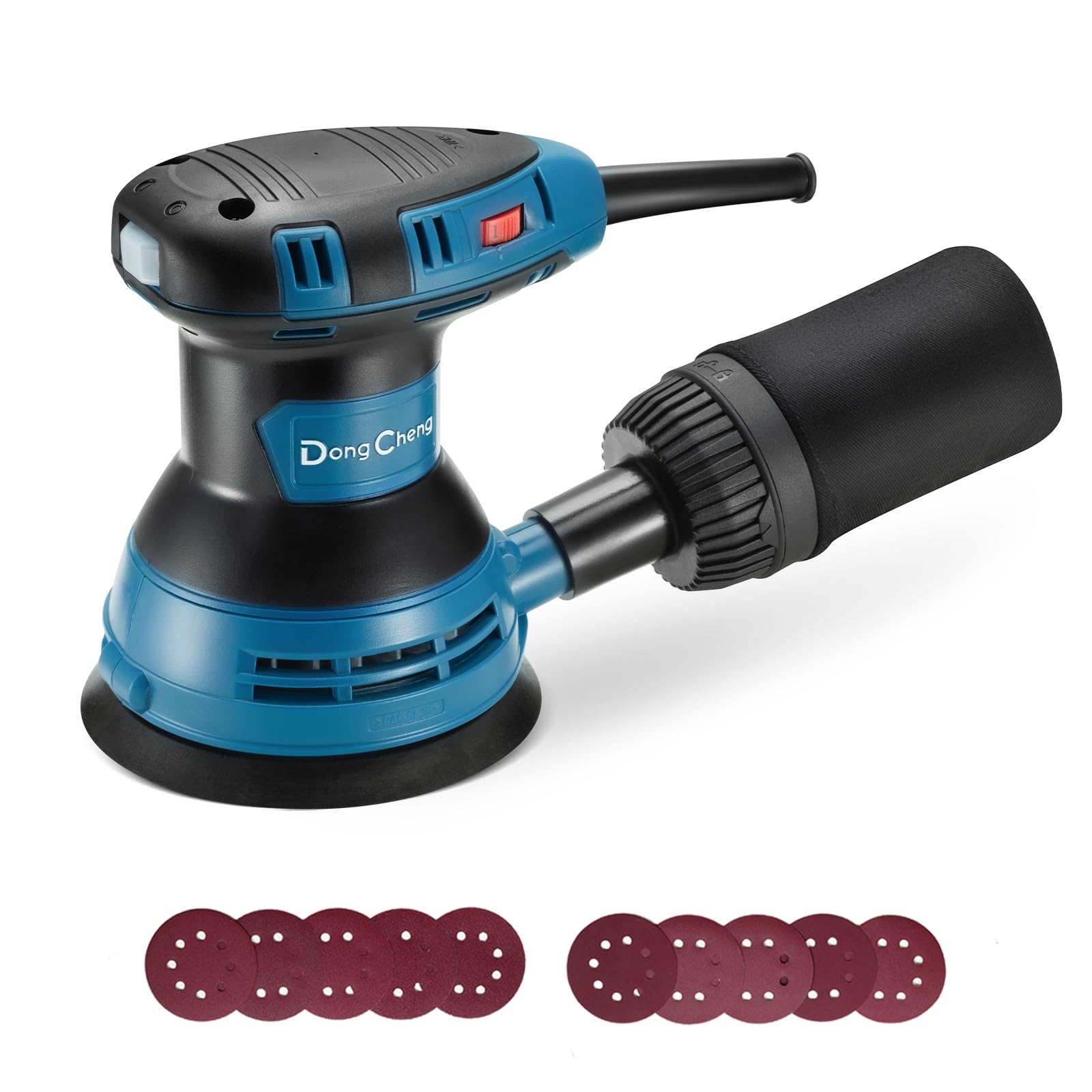 DongCheng Lijadora orbital aleatoria 300W, 125mm, 6 velocidades, 4.000-12.000 rpm con colector de polvo y 10 lijas, ideal para proyectos de carpintería y bricolaje
