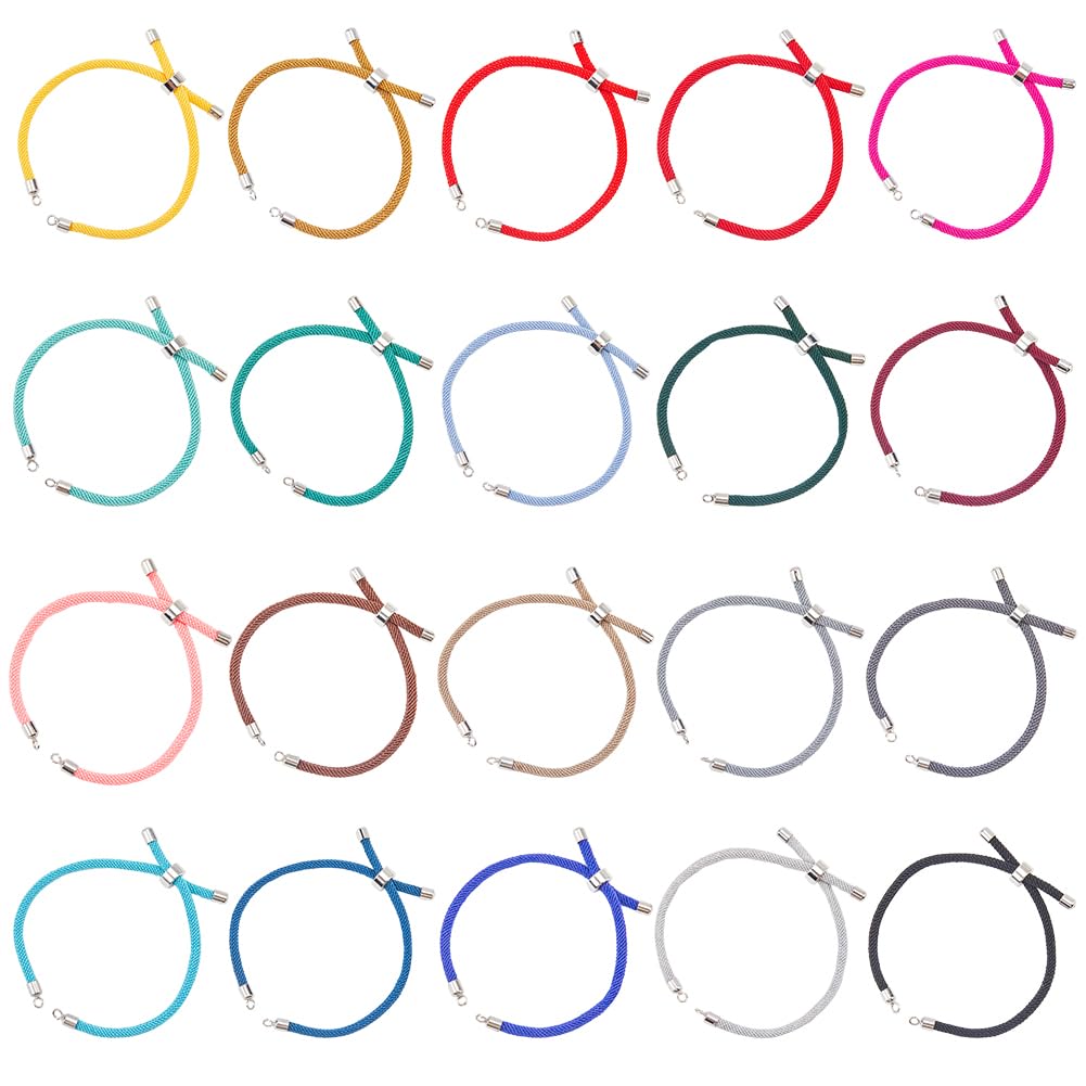 SUNNYCLUE 20Pcs 20 Colors Adjustable Nylon Bracelet Braided Cord Bracelets Bulk Colorful Metal Silver Brass Ends Alloy Tree of Life Thread Rope Chain for Friendship Jewellery Making DIY Crafts