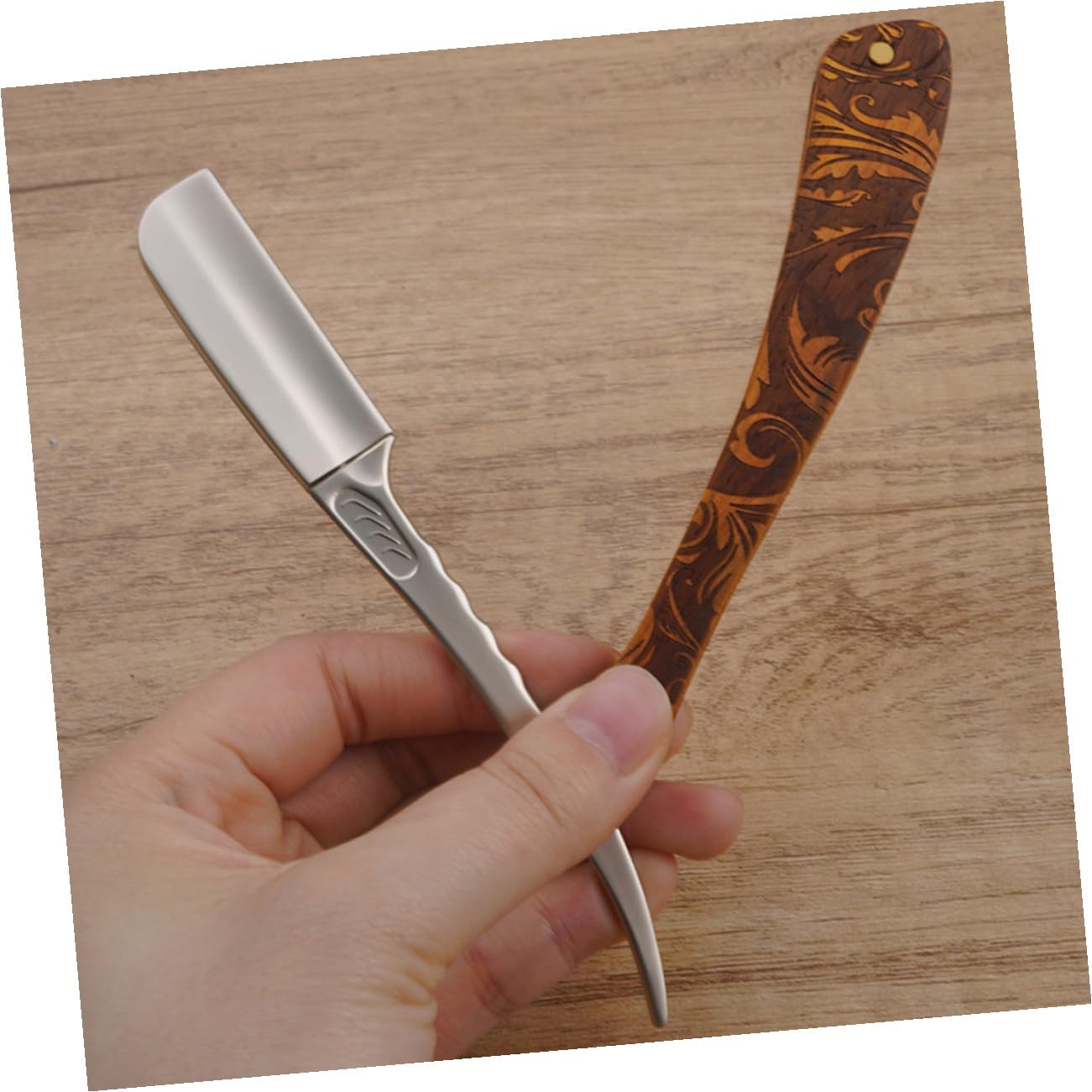 Rasoio Professionale in Acciaio Inossidabile Manico in Legno Vintage per Rasatura Manuale Precisa e Uso Commerciale o Personale
