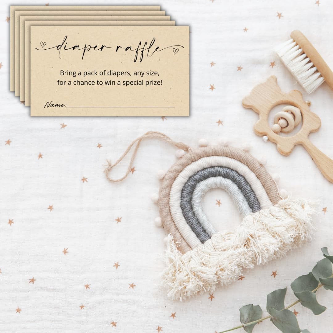 Diaper Raffle Tickets | 3.5x2 Inch | Kraft Tan | Diaper Raffle Cards | Baby Shower Game | Set of 50
