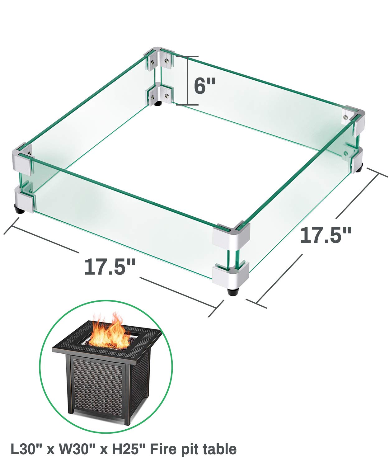 glass fire table on Gaspro Fire Pit Wind Guard 17 5 17 5 Inches Glass Wind Guard Square For 28 Square Fire Pit Table And 12 Square Drop In Fire Pit Pan Clear Tempered Glass 5 16inch Thick Amazon Sg