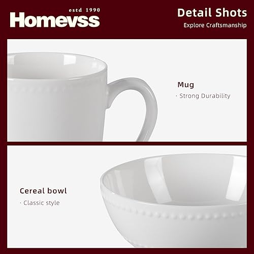 Miniatura 6 de HomeVss, nuevo juego de vajilla de porcelana de hueso, diseño de perlas en relieve, juego de 16 piezas