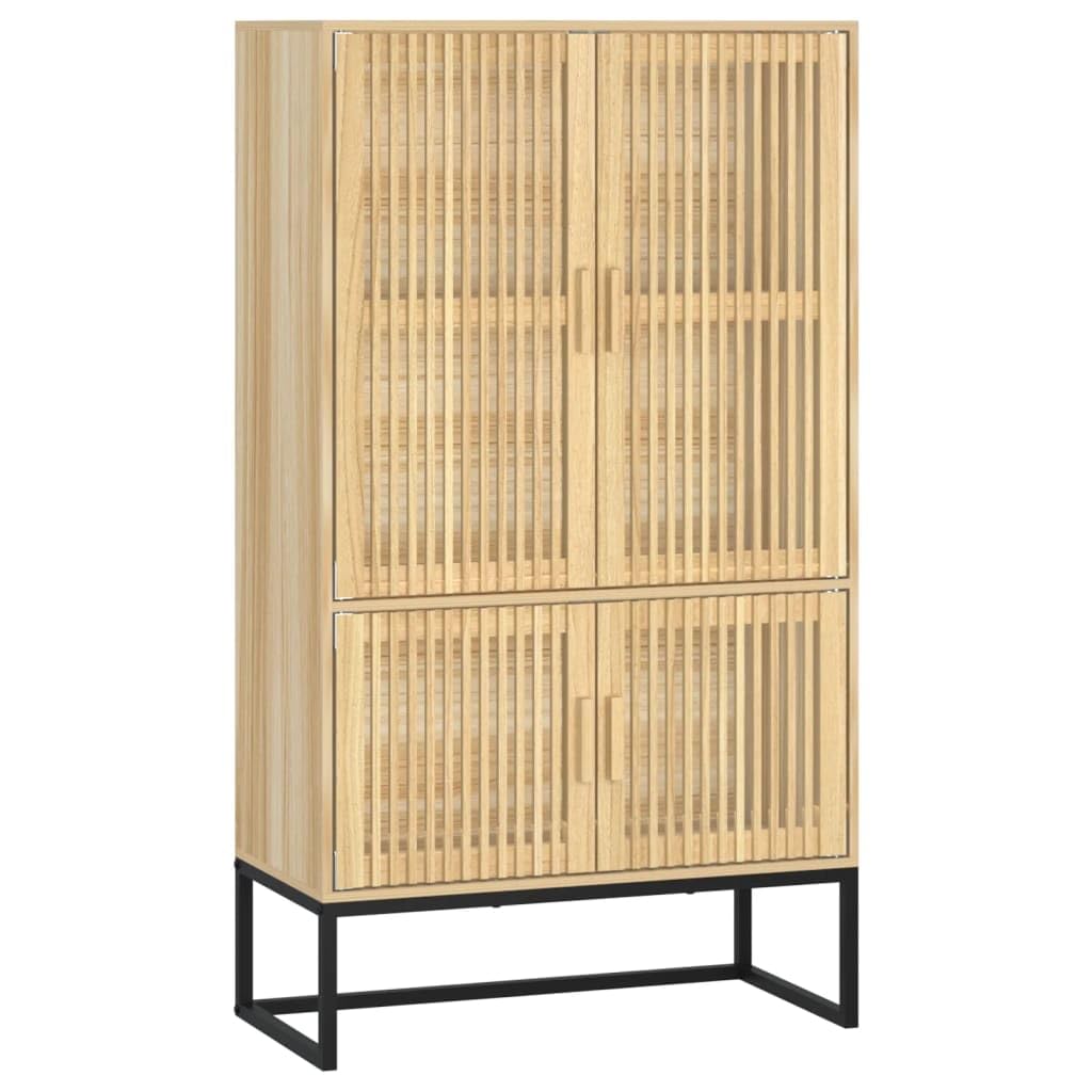 Armadietto alto, 70 x 35 x 125 cm, in legno massello di pino e gambe in ferro, credenza scandinava per soggiorno, corridoio, sala da pranzo