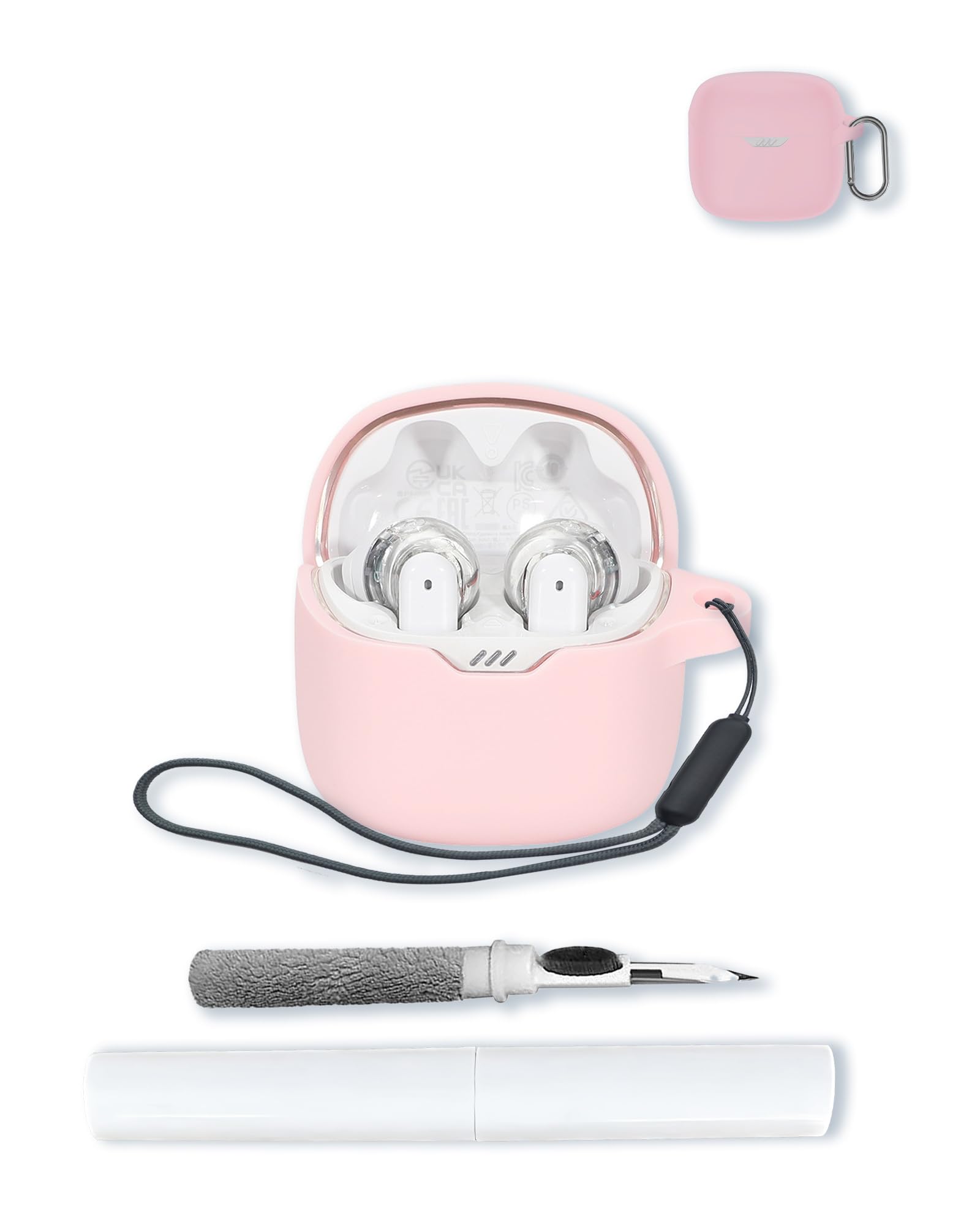 Case for JBL Tune Flex - True Wireless Noise Cancelling Earbuds,Soft Protective,BOVUGAC Silicone Case Cover with Keychain & Cleaning Kit & Lanyard for