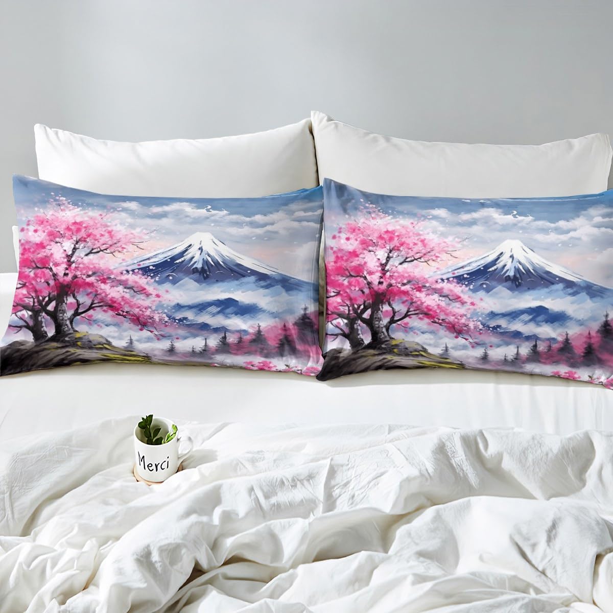 Drap Housse 180X200 Fleurs De Cerisier Japonais Imprimé Housse De