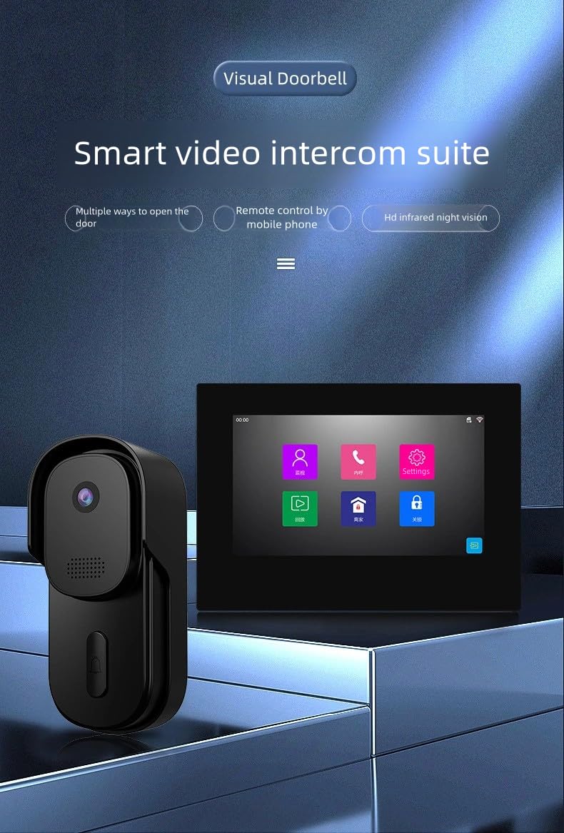 EverVigil TP-001 - Videocitofono wireless con touch screen da 2,4 GHz, Wi-Fi, con rilevamento del movimento AI, audio a 2 vie, visione notturna, archiviazione locale, alimentazione a batteria